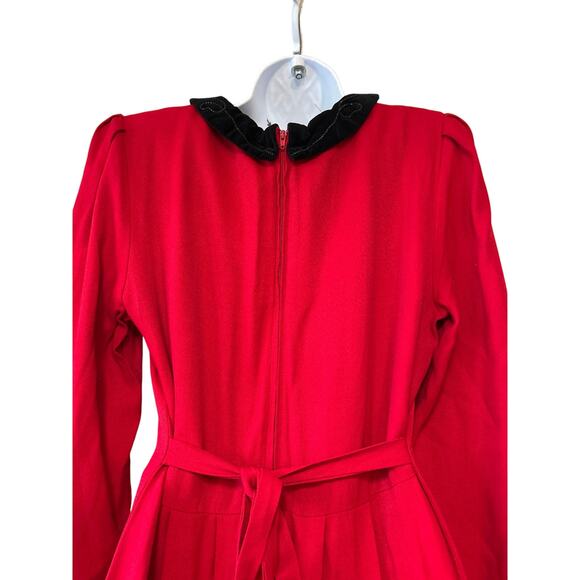 J.B.S.LTD. Red Holiday Evening Dress, Christmas Red/Blk Velvet Collar,Women’s 10 - Picture 6 of 8